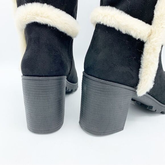 Weeboo‎ Black Faux Suede Allie-1 Chunky Heel Boot w/Fur Trim - Picture 12 of 15